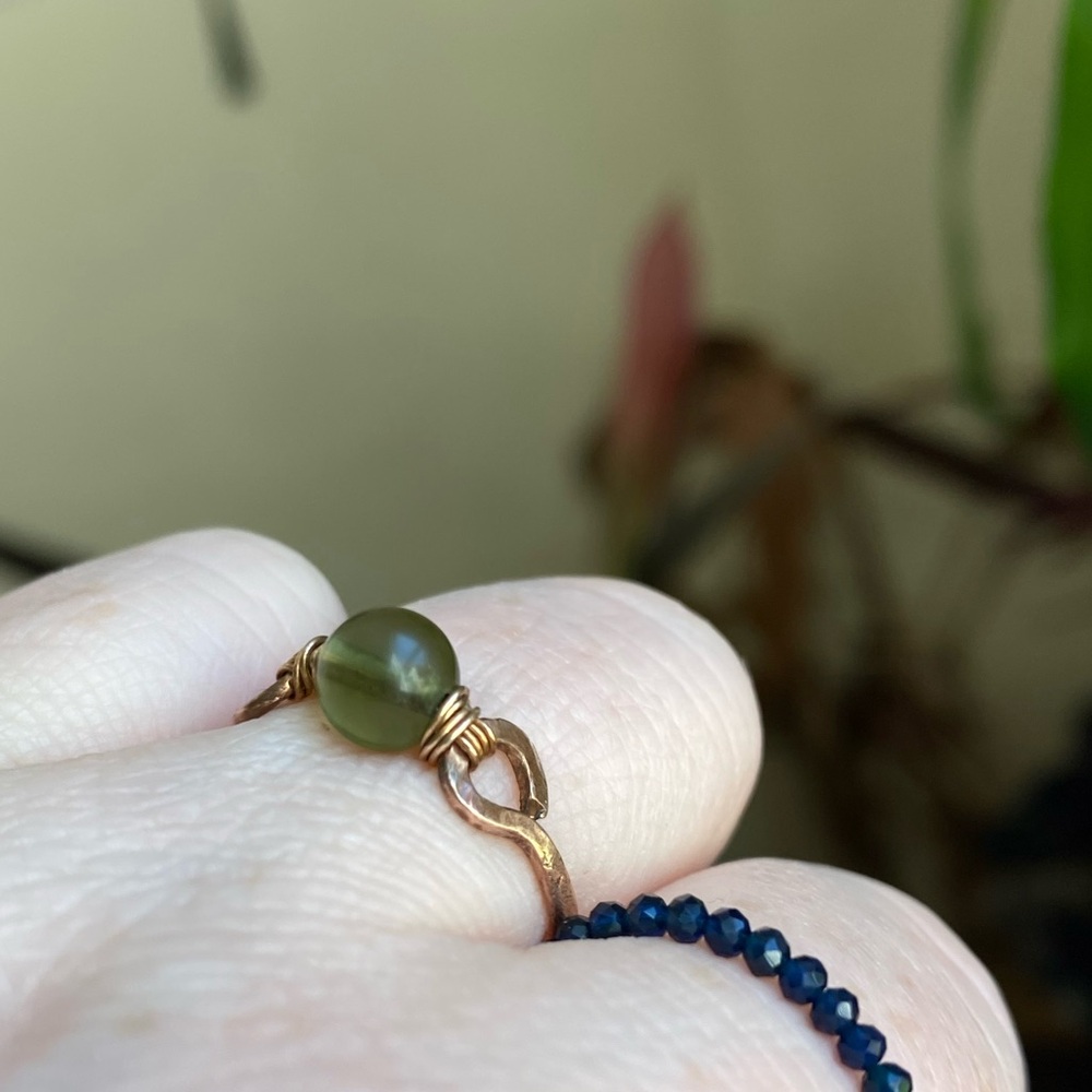 14k Rose Gold Real Moldavite 6mm Bead Ring
